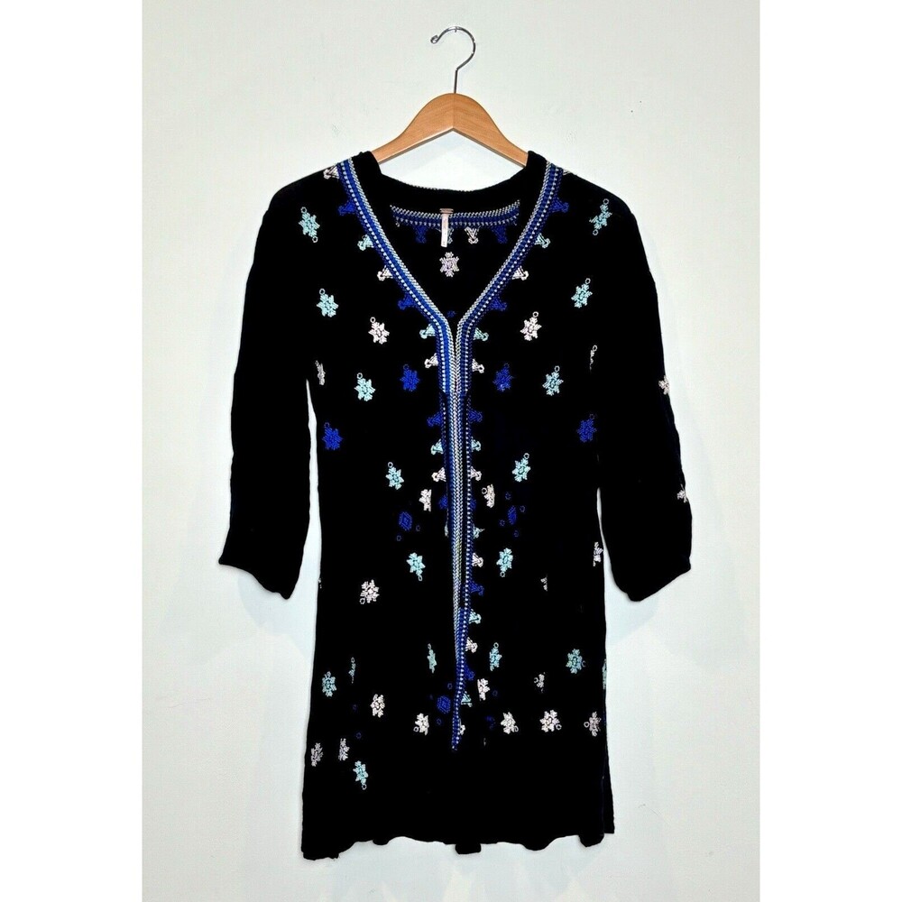 Womens Free People Whimsigoth Embroidered Dress Tunic V-Neck Snowflakes Size M